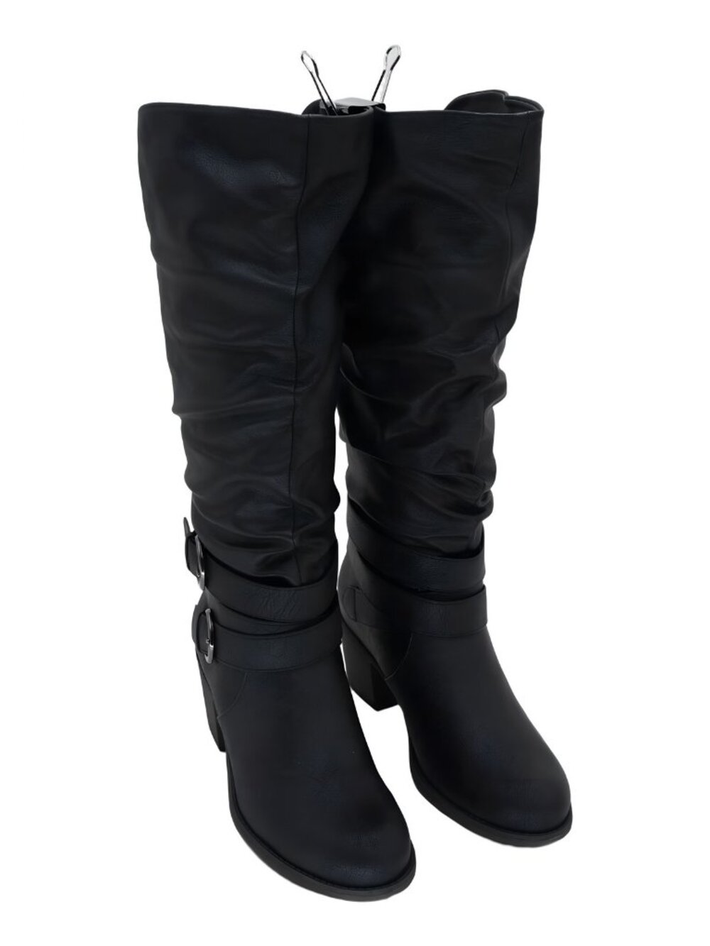 Journee Collection Late Round Toe Block Heel Tall Boot Wide Calf Black Sz 9M